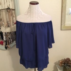 Royal Blue Layered Off The Shoulder Blouse